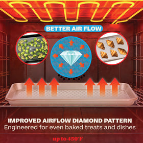 Baker's Secret 0.6mm carbon steel tray resists warp and lasts.