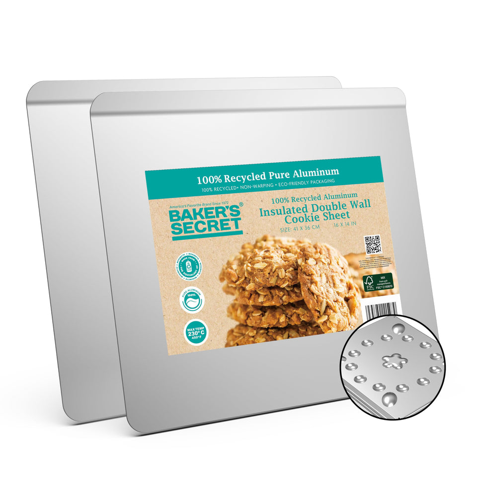 Baker's Secret insulated cookie sheet oven shot for even browning.
