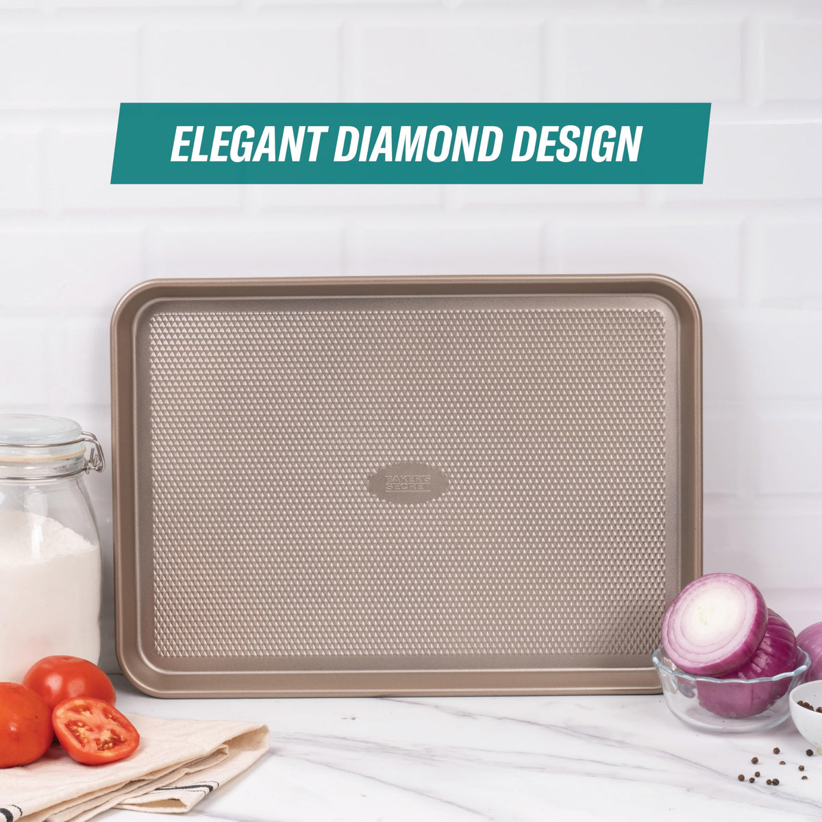 Baker's Secret diamond base enhances air flow for even cooking.