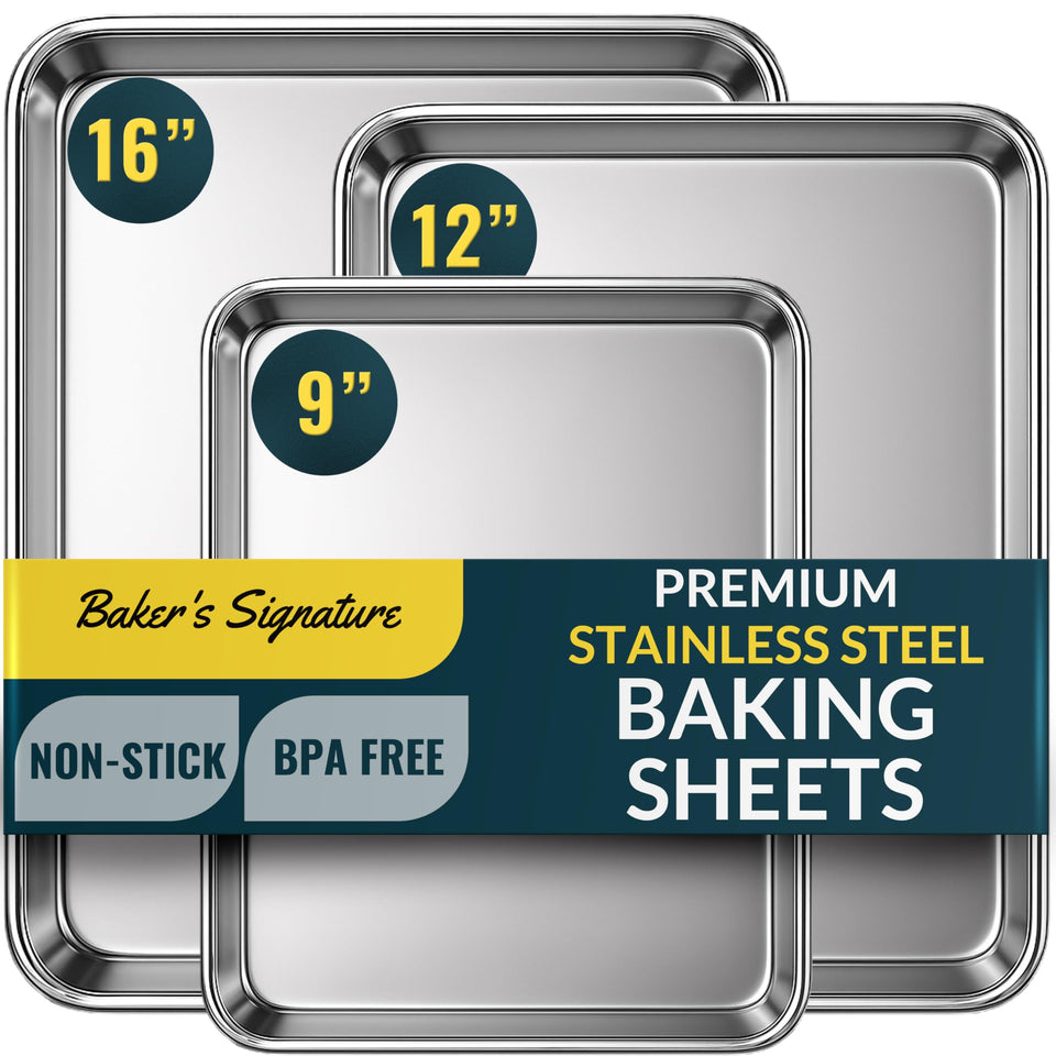 Baker’s Signature 16-inch sheet pan with mirror finish for even browning