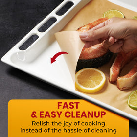 Baker's Signature parchment handles up to 450F without scorching.