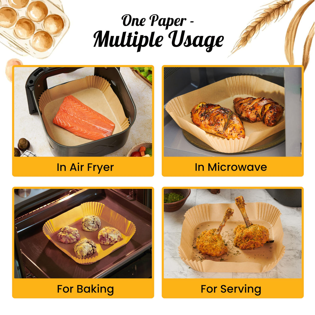 Baker's Signature air fryer liner doubles for wrapping or microwaving when needed