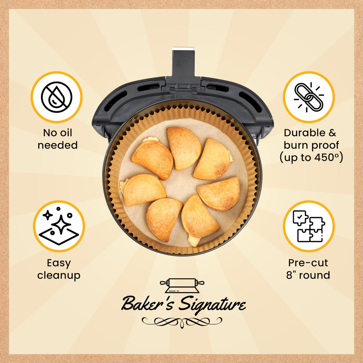 Baker's Signature 20cm Ninja basket-fit liners improve airflow and quick cleanup.