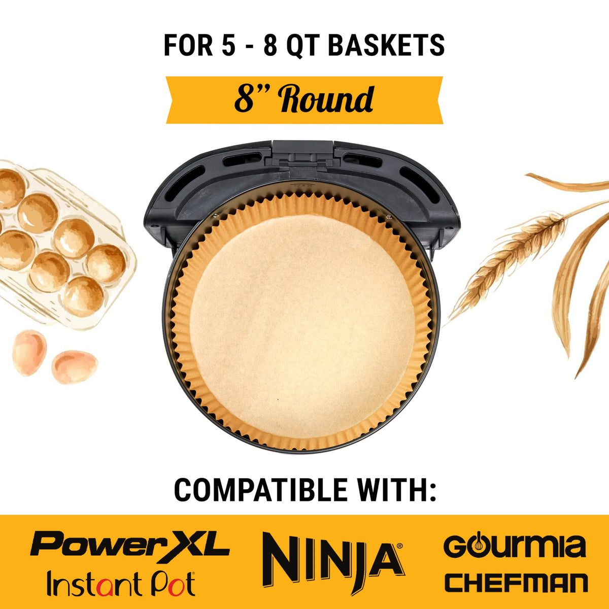 Baker's Signature air fryer liners nonstick and oil-proof for simple cleanup.