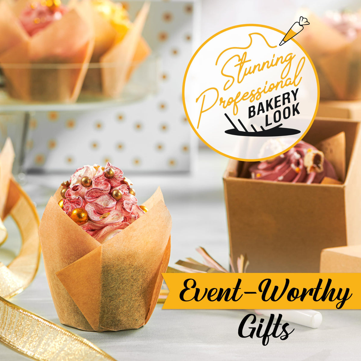 Baker's Signature natural parchment cups help cupcakes bake evenly