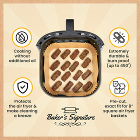 Baker's Signature brown parchment liners provide non-stick surface during air frying.