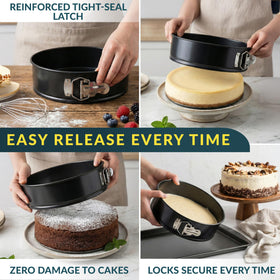 Baker's Signature cheesecake pan nonstick coating ensures clean release and slices.