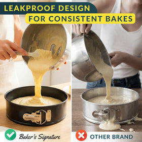 Baker's Signature cheesecake pan oven-safe up to 450°F for reliable baking performance.