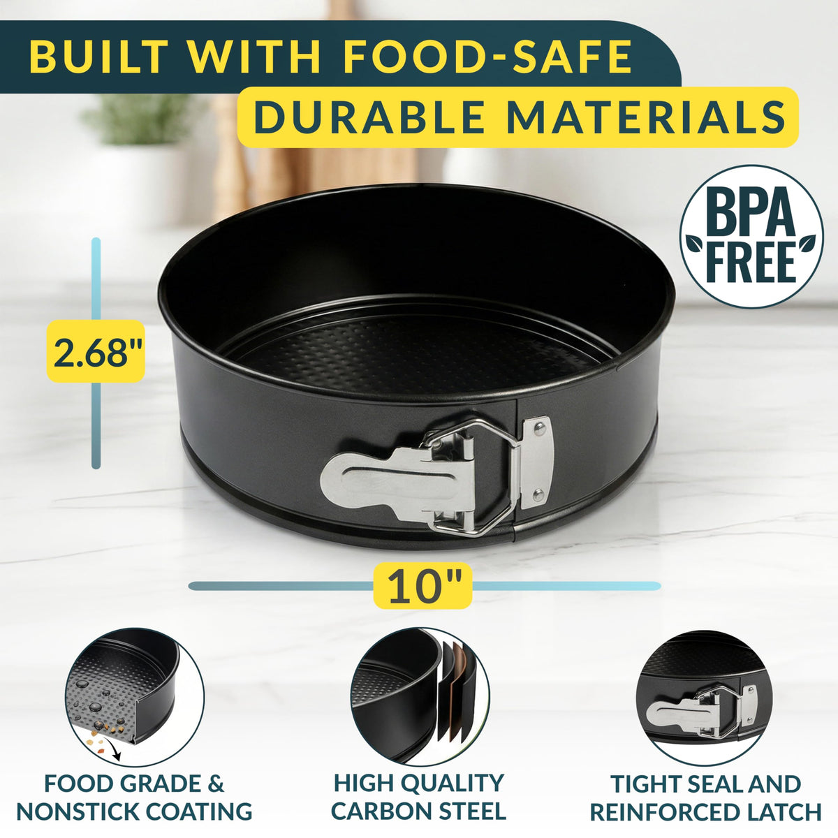 Baker's Signature cheesecake pan with removable bottom enables effortless release.