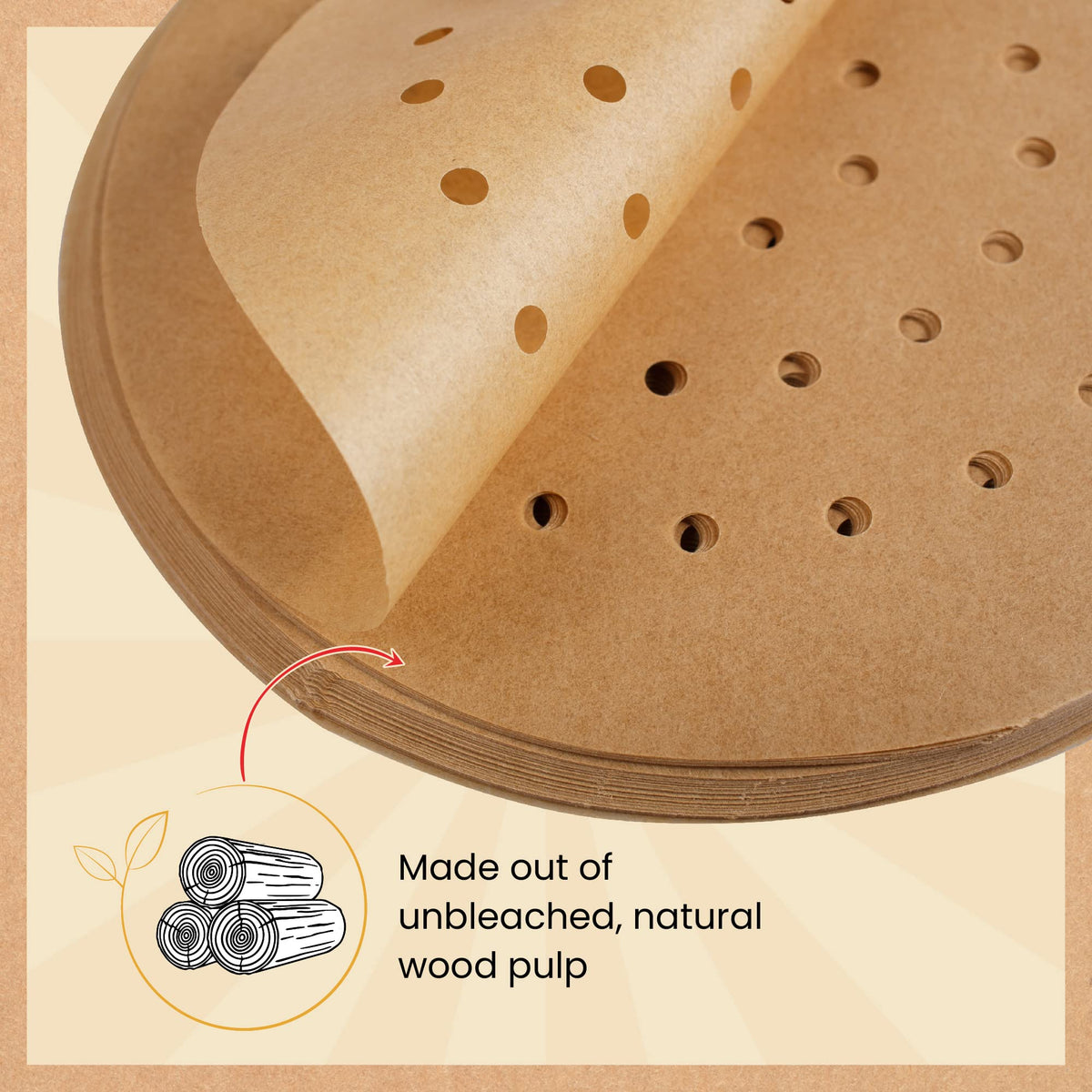 Baker's Signature curl-resistant steamer paper stays flat for reliable air frying results.