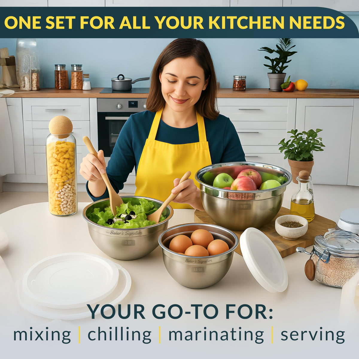 Baker's Signature bowls feature smooth rolled edges for comfortable handling.