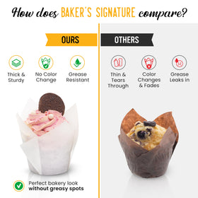 Baker's Signature tulip liners ready for gifting cupcakes with a polished finish.
