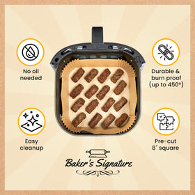 Baker's Signature greaseproof liner withstands heat for versatile oven and air fryer use