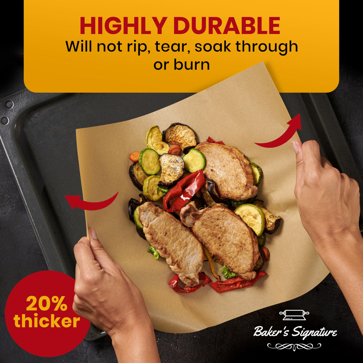 Baker's Signature greaseproof waterproof sheets stay intact during high-heat baking.