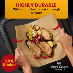 Baker's Signature greaseproof waterproof sheets stay intact during high-heat baking.