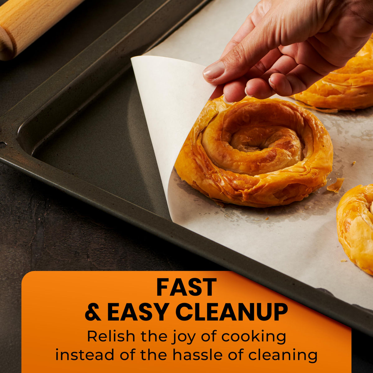 Baker's Signature microwave-safe parchment sheets stay flat for quick reheating tasks.