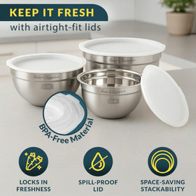 Baker's Signature nesting design helps save space when storing the bowls.