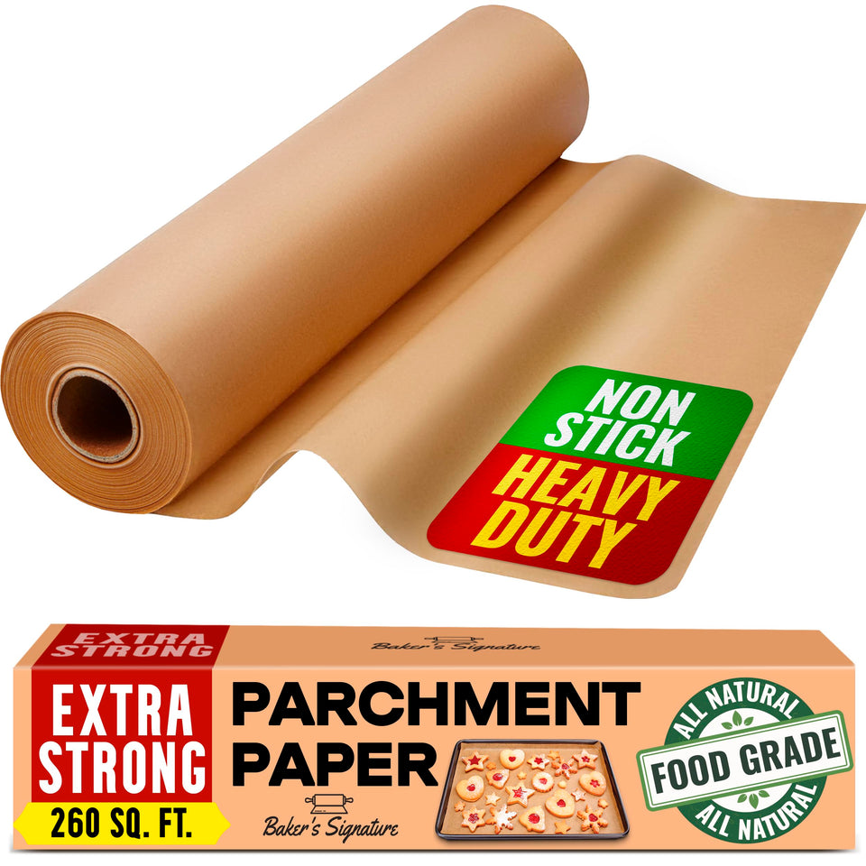 Baker's Signature parchment roll with cutter for clean, precise baking results.