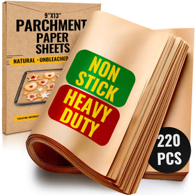 Baker's Signature parchment sheets 9x13 lay flat for even baking and easy cleanup.