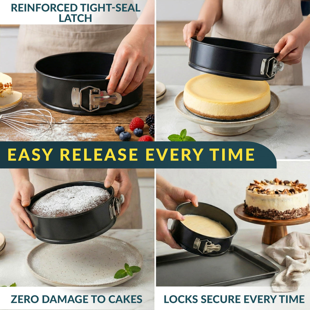 Baker's Signature nonstick coating enables easy release and cleanup
