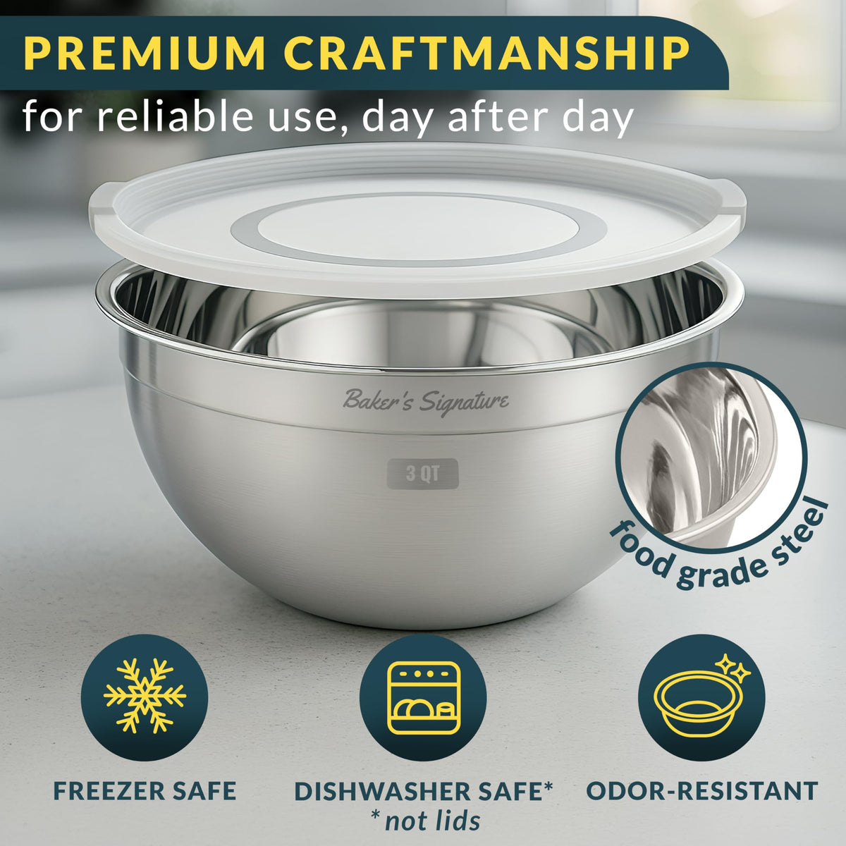 Baker's Signature 5 qt nesting bowls with lid for big batches and storage.
