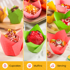 Baker's Signature Tulip liners 200-pack display for ample baking