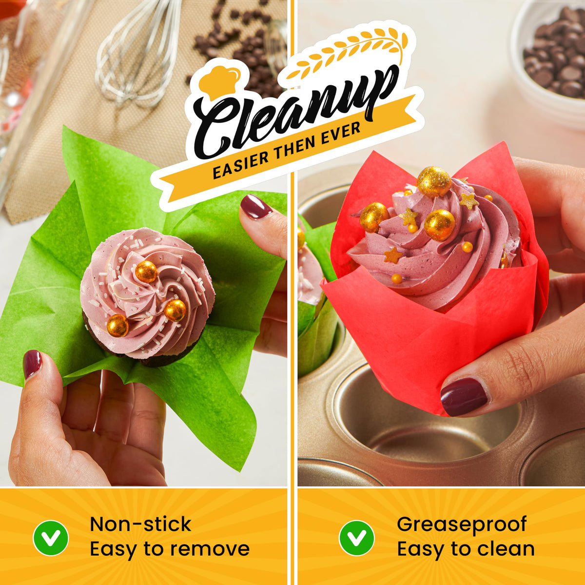 Baker's Signature Tulip liners easy-release design for pristine cupcakes