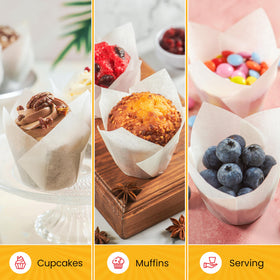 Baker's Signature tulip liners in use illustrate elegant wedding treats with easy removal.