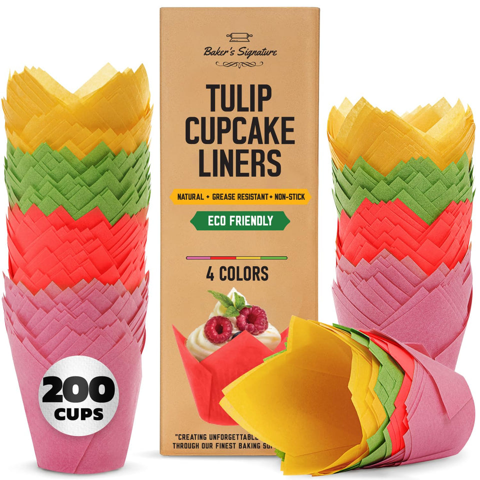 Baker's Signature Tulip liners packaging view for quick prep