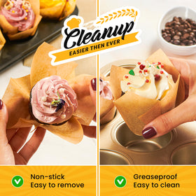 Baker's Signature tulip liners greaseproof design for clean cupcake release