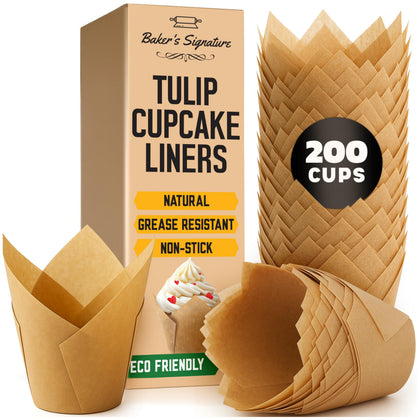 Baker's Signature tulip liners natural brown for elegant cupcakes and easy release
