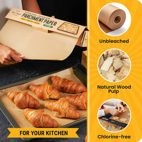 Baker's Signature versatile parchment roll suitable for baking, grilling, steaming, and roasting.