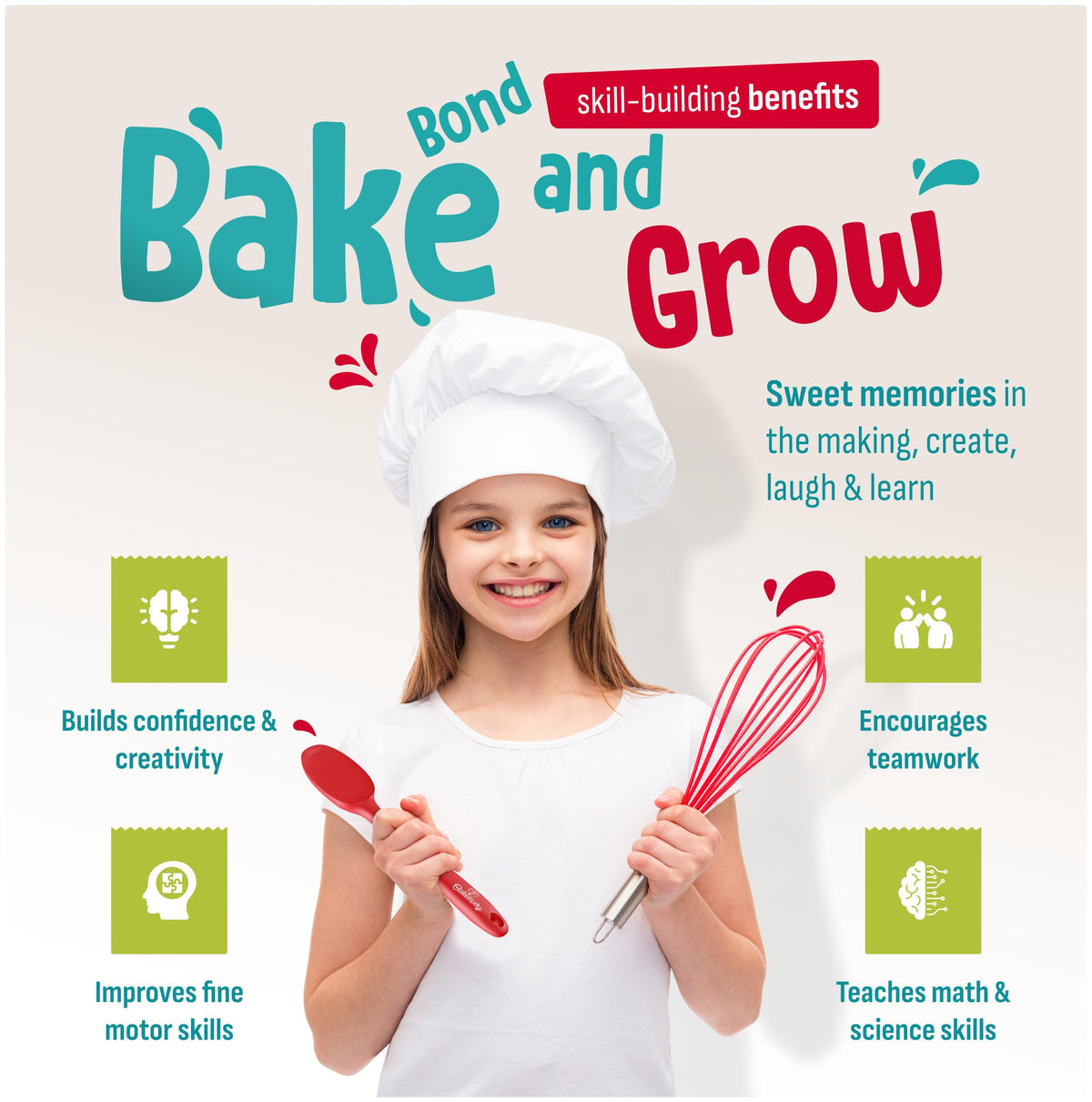 Baketivity measuring cups help kids practice precise measuring during fun recipes.