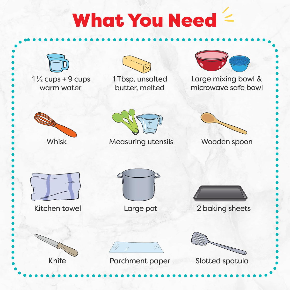 Baketivity pretzel kit color-coded ingredients guide kids through each step.