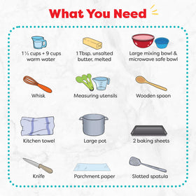 Baketivity pretzel kit color-coded ingredients guide kids through each step.