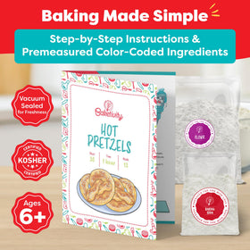 Baketivity pretzel kit dry ingredients laid out for quick family baking session.