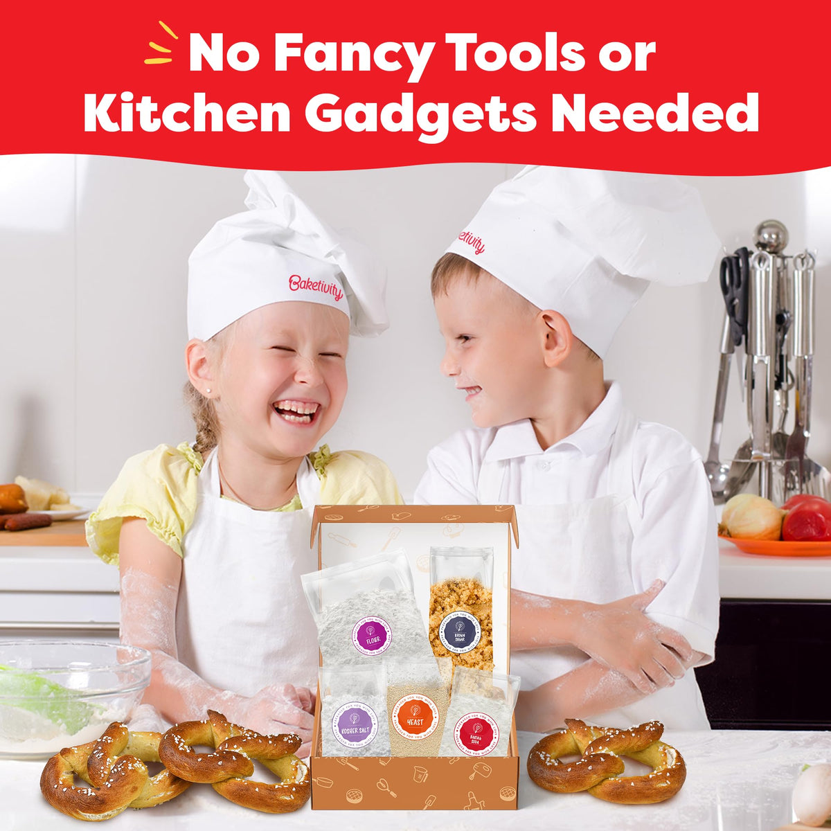 Baketivity pretzel kit QR video guide helps learning from a head baker.