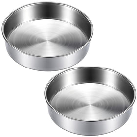 Bakeway 8-inch cake pan set front view shows durable stainless steel for reliable baking