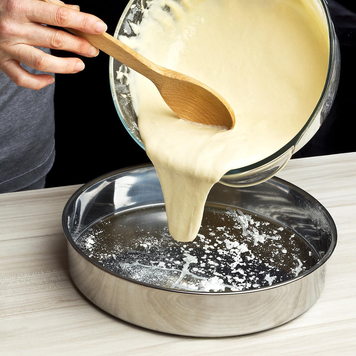 Bakeway rolled-edge handle emphasizes comfortable grip during use