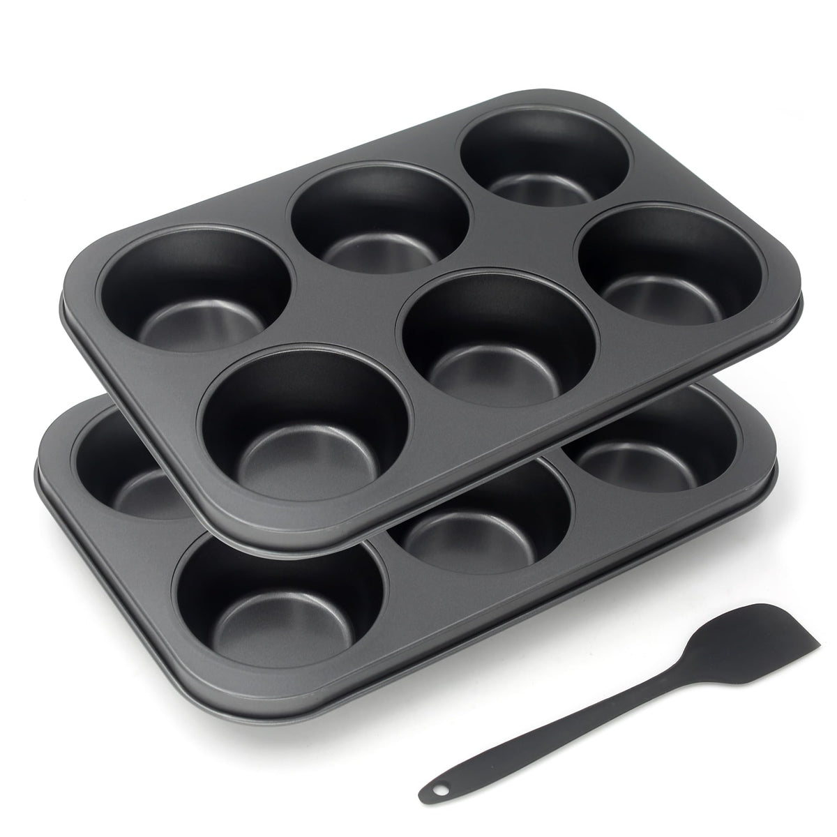 Bakexcel jumbo muffin pan top view highlights six oversized cups for party-sized muffins.