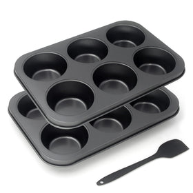 Bakexcel jumbo muffin pan top view highlights six oversized cups for party-sized muffins.