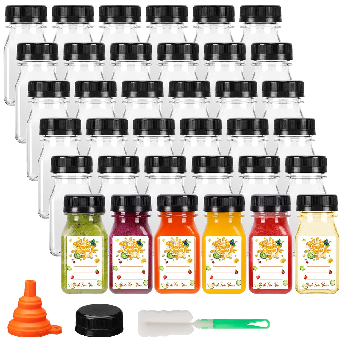 BAKHUK 36-pack 4oz bottles with caps in clear plastic for easy beverage samples.