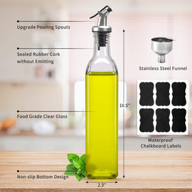 BAKHUK clear glass bottles show contents for quick oil or vinegar identification.