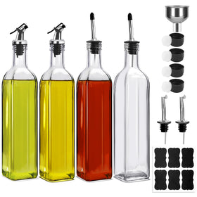 BAKHUK 4-pack olive oil dispenser bottles organize your kitchen with clear glass visibility.
