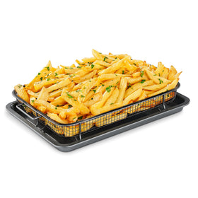 Bakken Swiss air fryer tray with ceramic coating for easy release and minimal oil.