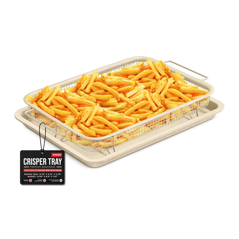 Bakken Swiss Crisper Tray baking tray with white marble finish for evenly crispy results.