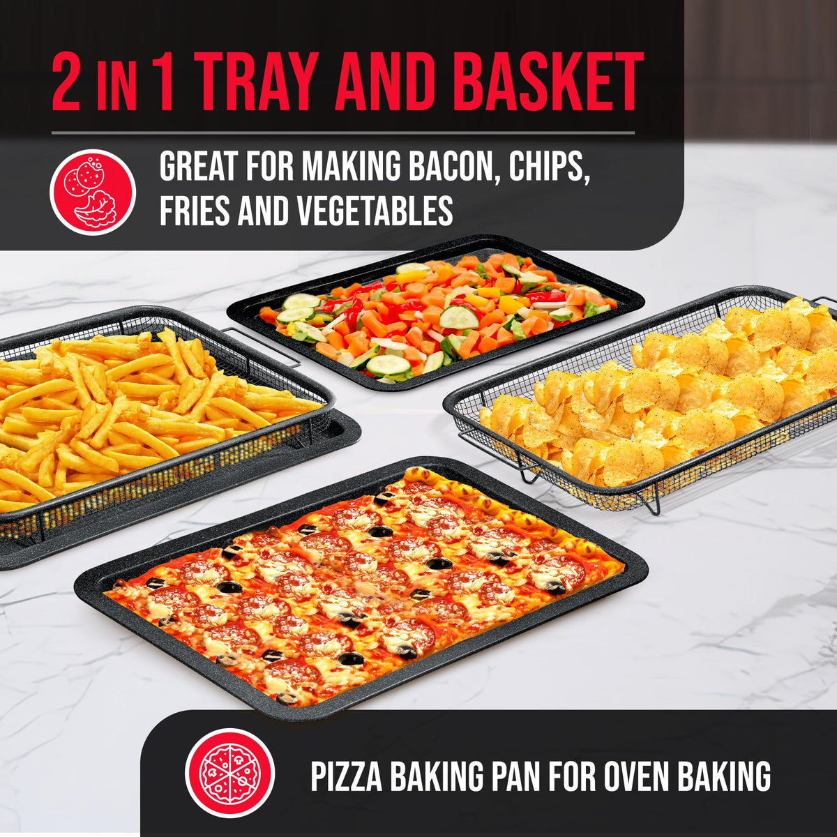 Bakken-Swiss Crisper Tray fits regular ovens up to 450°F for flexible recipes.