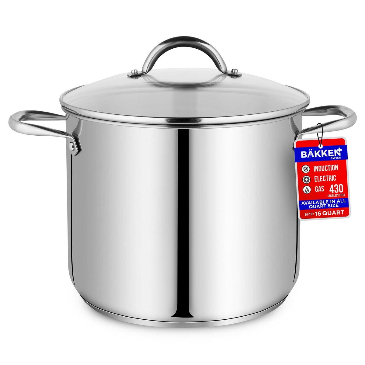 Bakken-Swiss 16qt stockpot handle closeup for easy lifting