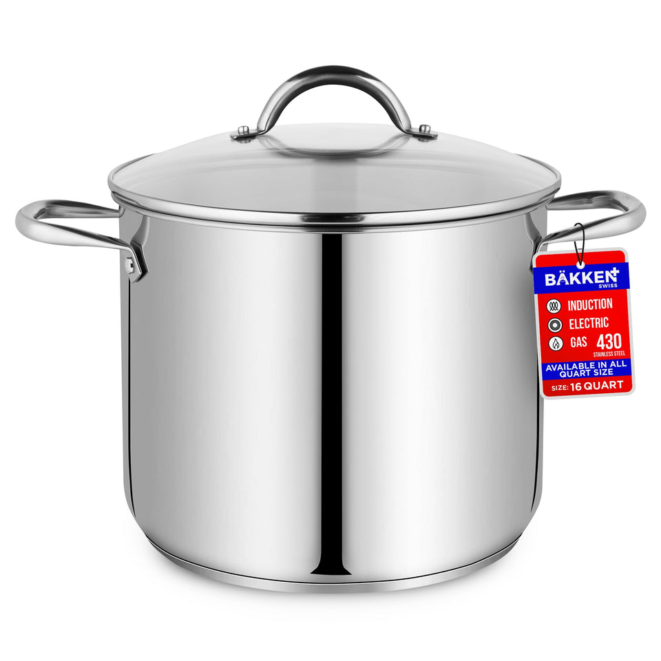 Bakken-Swiss 16qt stockpot handle closeup for easy lifting