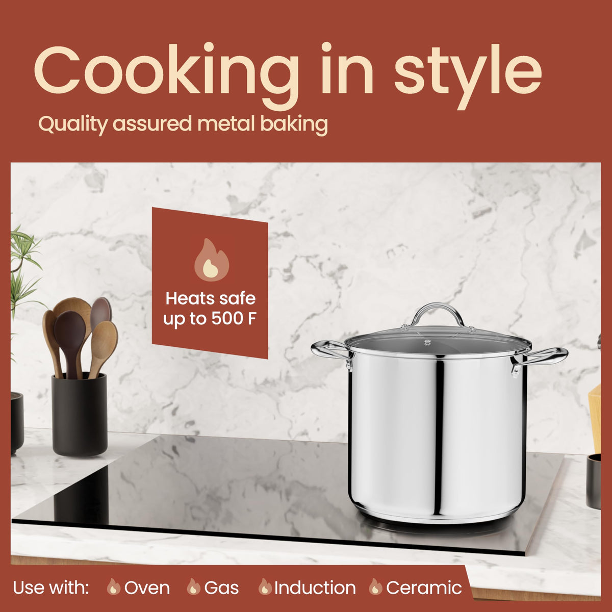 Bakken-Swiss stockpot impact-bonded base delivers even heat distribution